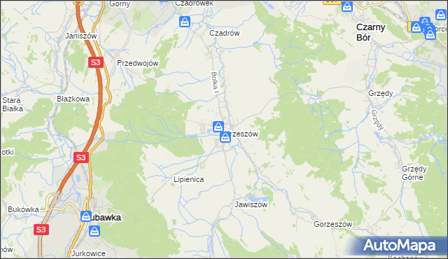 mapa Krzeszów gmina Kamienna Góra, Krzeszów gmina Kamienna Góra na mapie Targeo