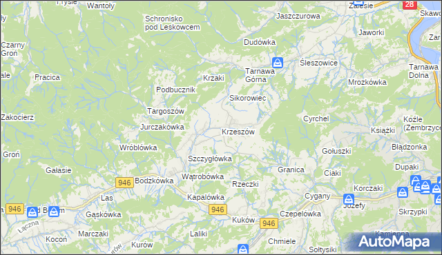 mapa Krzeszów gmina Stryszawa, Krzeszów gmina Stryszawa na mapie Targeo