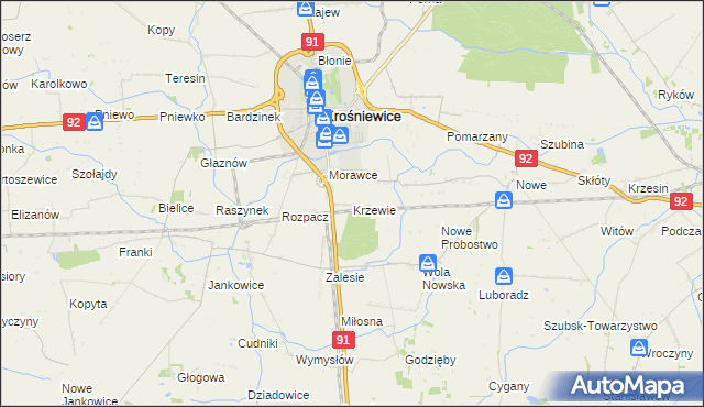 mapa Krzewie gmina Krośniewice, Krzewie gmina Krośniewice na mapie Targeo
