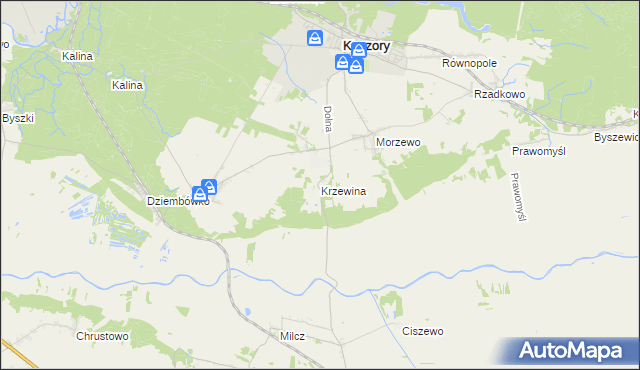 mapa Krzewina gmina Kaczory, Krzewina gmina Kaczory na mapie Targeo