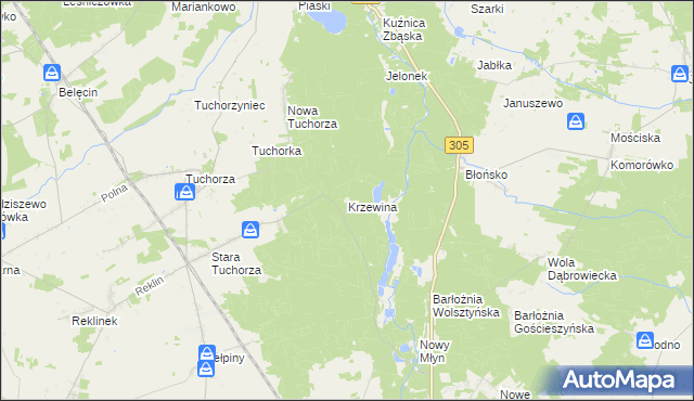 mapa Krzewina gmina Rakoniewice, Krzewina gmina Rakoniewice na mapie Targeo