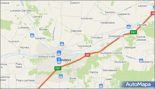 mapa Krzykowice gmina Wolbórz, Krzykowice gmina Wolbórz na mapie Targeo