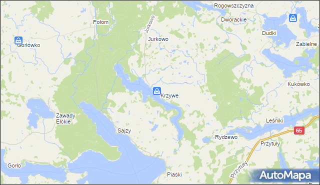 mapa Krzywe gmina Świętajno, Krzywe gmina Świętajno na mapie Targeo