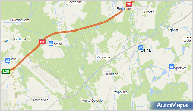 mapa Krzywice gmina Osina, Krzywice gmina Osina na mapie Targeo