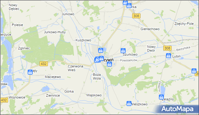 mapa Krzywiń, Krzywiń na mapie Targeo