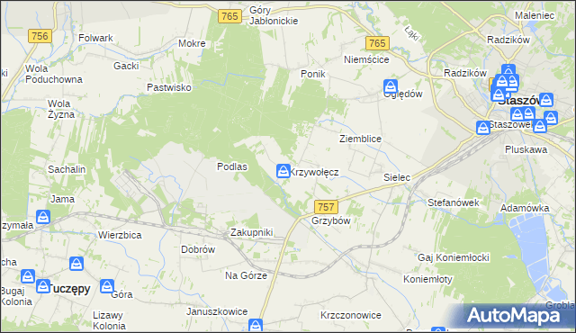 mapa Krzywołęcz, Krzywołęcz na mapie Targeo