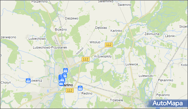 mapa Krzywopłoty gmina Karlino, Krzywopłoty gmina Karlino na mapie Targeo