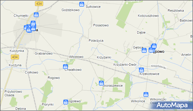 mapa Krzyżanki gmina Pępowo, Krzyżanki gmina Pępowo na mapie Targeo