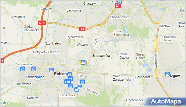 mapa Ksawerów powiat pabianicki, Ksawerów powiat pabianicki na mapie Targeo