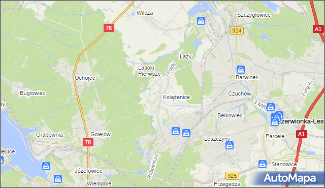 mapa Książenice gmina Czerwionka-Leszczyny, Książenice gmina Czerwionka-Leszczyny na mapie Targeo