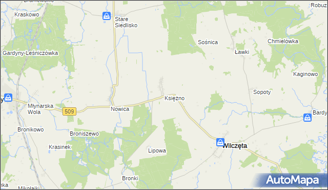 mapa Księżno gmina Wilczęta, Księżno gmina Wilczęta na mapie Targeo