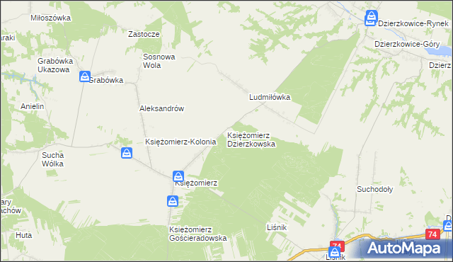 mapa Księżomierz Dzierzkowska, Księżomierz Dzierzkowska na mapie Targeo