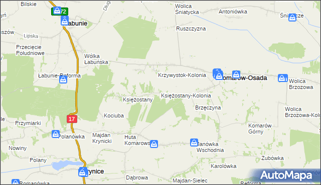 mapa Księżostany-Kolonia, Księżostany-Kolonia na mapie Targeo