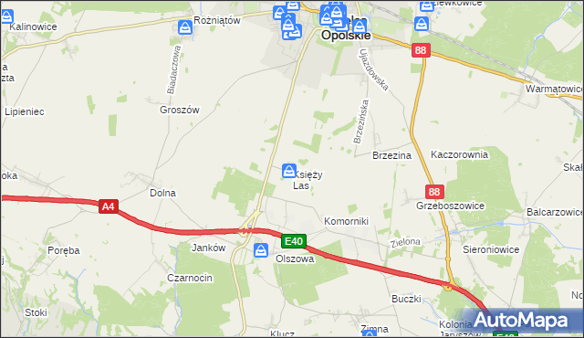 mapa Księży Las gmina Ujazd, Księży Las gmina Ujazd na mapie Targeo