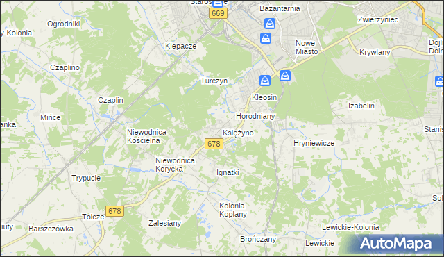 mapa Księżyno, Księżyno na mapie Targeo