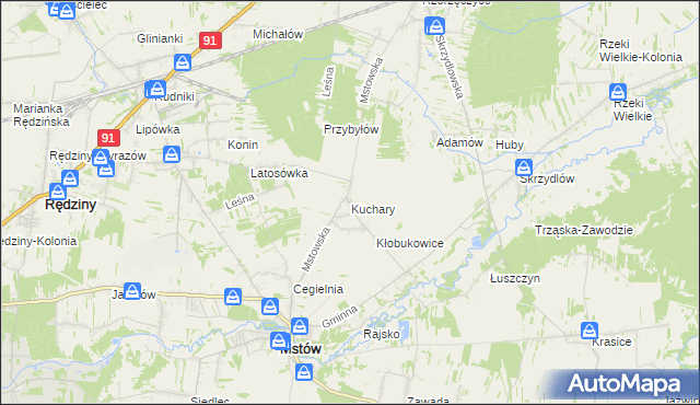 mapa Kuchary gmina Mstów, Kuchary gmina Mstów na mapie Targeo