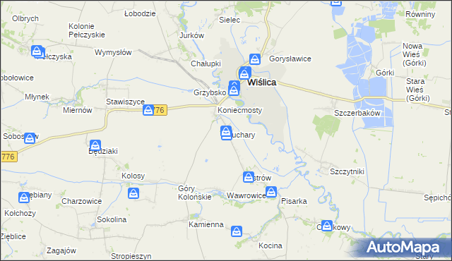 mapa Kuchary gmina Wiślica, Kuchary gmina Wiślica na mapie Targeo