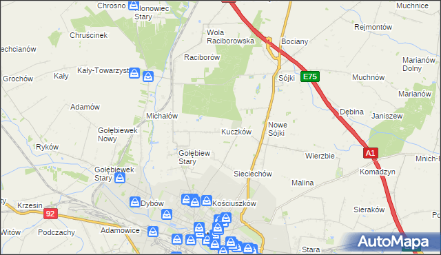 mapa Kuczków gmina Kutno, Kuczków gmina Kutno na mapie Targeo