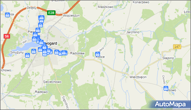 mapa Kulice gmina Nowogard, Kulice gmina Nowogard na mapie Targeo