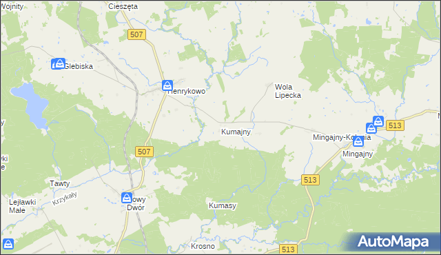 mapa Kumajny, Kumajny na mapie Targeo