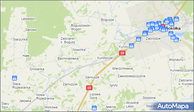 mapa Kundzicze gmina Sokółka, Kundzicze gmina Sokółka na mapie Targeo