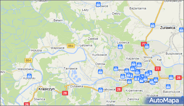 mapa Kuńkowce, Kuńkowce na mapie Targeo