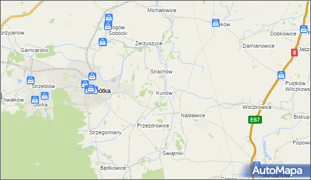 mapa Kunów gmina Sobótka, Kunów gmina Sobótka na mapie Targeo