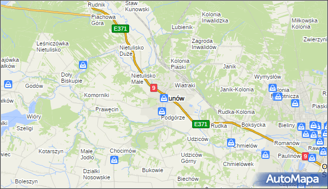 mapa Kunów powiat ostrowiecki, Kunów powiat ostrowiecki na mapie Targeo