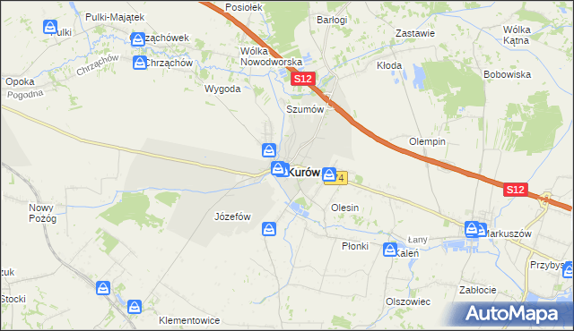 mapa Kurów powiat puławski, Kurów powiat puławski na mapie Targeo
