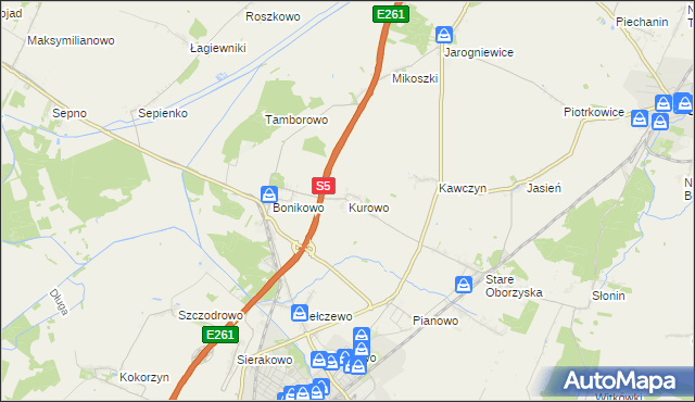 mapa Kurowo gmina Kościan, Kurowo gmina Kościan na mapie Targeo