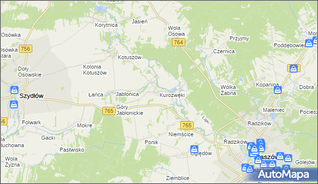 mapa Kurozwęki, Kurozwęki na mapie Targeo