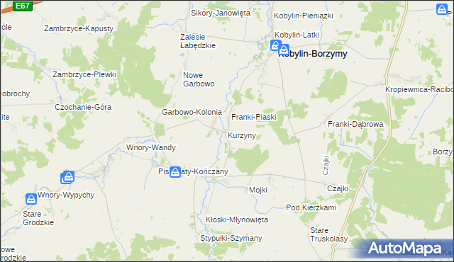 mapa Kurzyny, Kurzyny na mapie Targeo