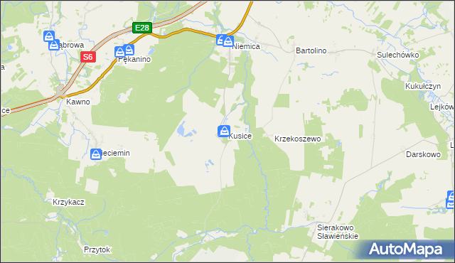 mapa Kusice, Kusice na mapie Targeo