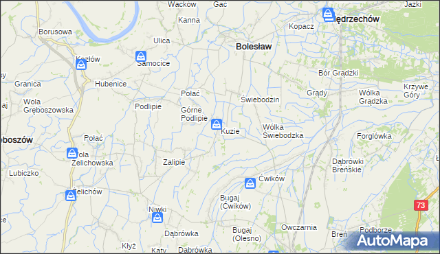 mapa Kuzie gmina Bolesław, Kuzie gmina Bolesław na mapie Targeo