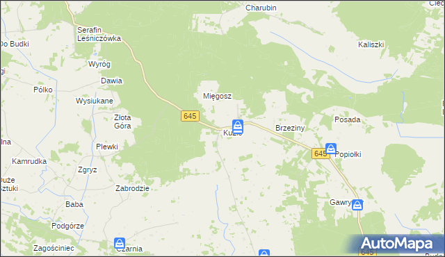 mapa Kuzie gmina Zbójna, Kuzie gmina Zbójna na mapie Targeo