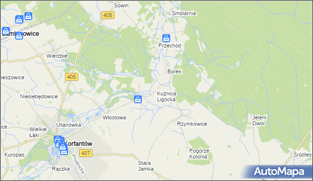 mapa Kuźnica Ligocka, Kuźnica Ligocka na mapie Targeo