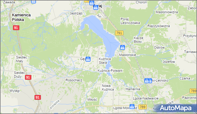 mapa Kuźnica Stara gmina Poraj, Kuźnica Stara gmina Poraj na mapie Targeo