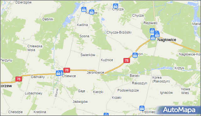 mapa Kuźnice gmina Nagłowice, Kuźnice gmina Nagłowice na mapie Targeo