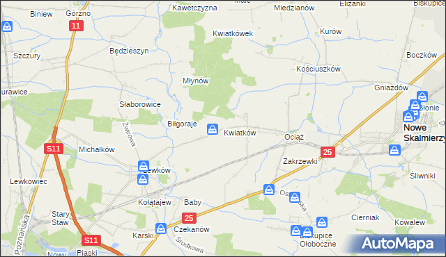 mapa Kwiatków gmina Ostrów Wielkopolski, Kwiatków gmina Ostrów Wielkopolski na mapie Targeo