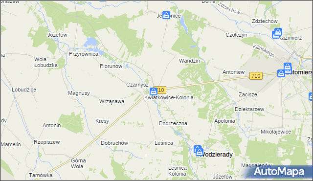 mapa Kwiatkowice gmina Wodzierady, Kwiatkowice gmina Wodzierady na mapie Targeo