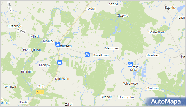 mapa Kwiatkowo gmina Lelkowo, Kwiatkowo gmina Lelkowo na mapie Targeo