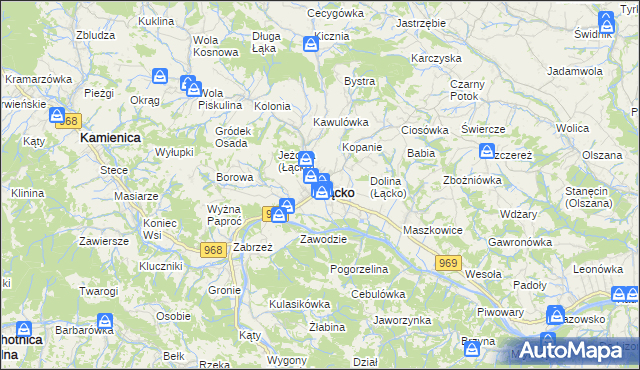 mapa Łącko powiat nowosądecki, Łącko powiat nowosądecki na mapie Targeo