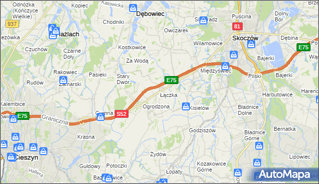 mapa Łączka gmina Dębowiec, Łączka gmina Dębowiec na mapie Targeo