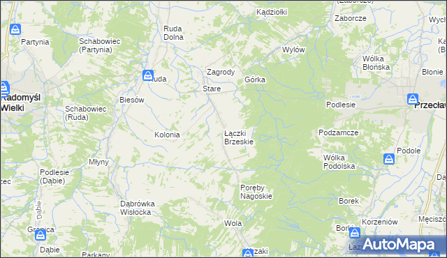 mapa Łączki Brzeskie, Łączki Brzeskie na mapie Targeo