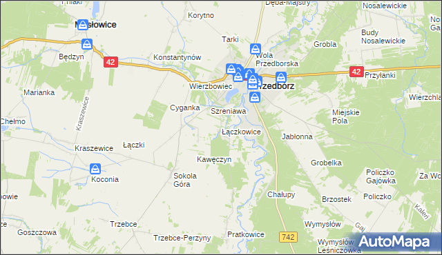 mapa Łączkowice gmina Masłowice, Łączkowice gmina Masłowice na mapie Targeo
