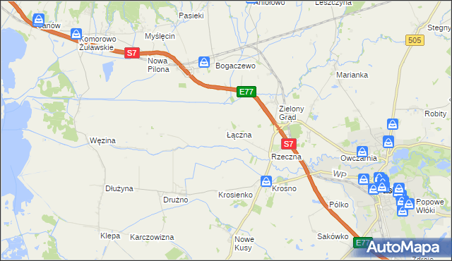 mapa Łączna gmina Pasłęk, Łączna gmina Pasłęk na mapie Targeo