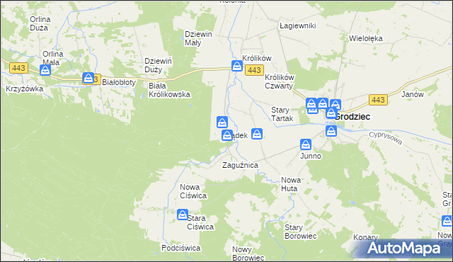 mapa Lądek gmina Grodziec, Lądek gmina Grodziec na mapie Targeo