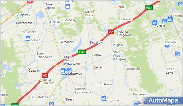 mapa Łagów gmina Łyszkowice, Łagów gmina Łyszkowice na mapie Targeo