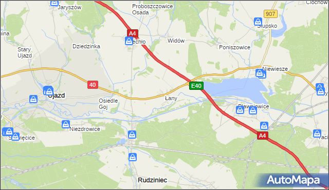 mapa Łany gmina Rudziniec, Łany gmina Rudziniec na mapie Targeo