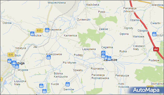 mapa Łapajówka gmina Zarzecze, Łapajówka gmina Zarzecze na mapie Targeo